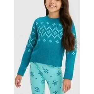 Cat & Jack Girl's Fair Isle Pullover Sweater Teal Blue M 8 New